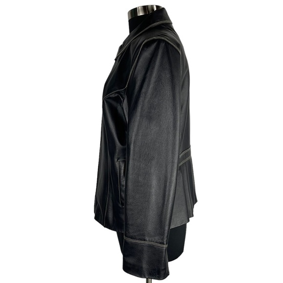VINTAGE COLEBROOK 90S BLACK LEATHER STITCHED CLASSIC COLLARED ZIP UP MOTO JACKET - Picture 7 of 16
